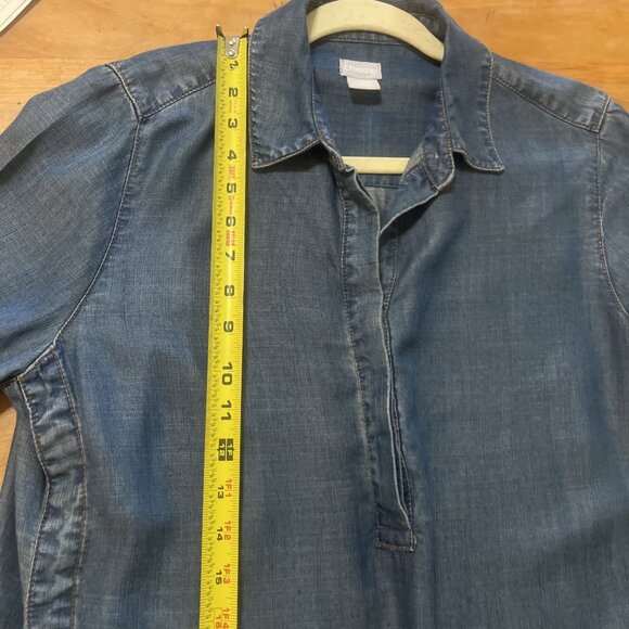 CHICO'S Chambray Shirt S 1/8-10 Womens Small Blue Button Side Detail Long Sleeve - Picture 9 of 12